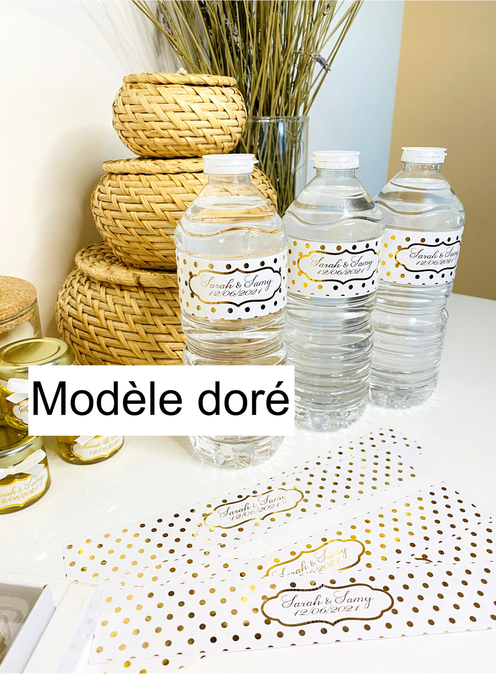 Etiquettes personnalisées doré pour bouteilles x12