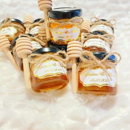Pots de miel personnalisés étiquettes dorés+ cuillère en bois - Image 2